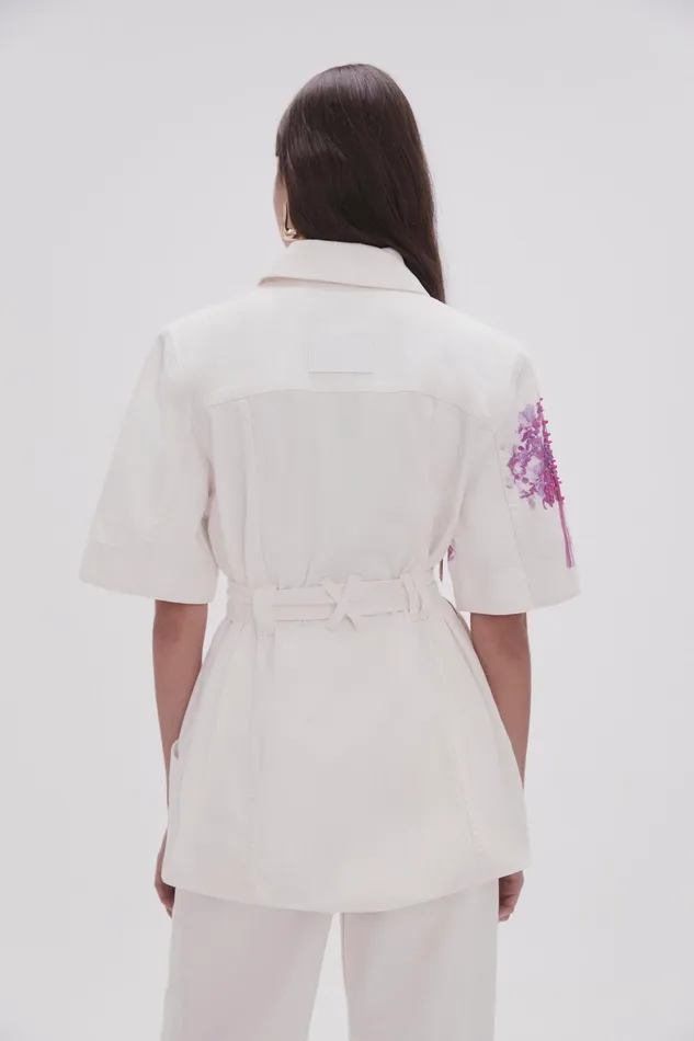 Aje Flora Detail Denim Shirt White Women Denim
