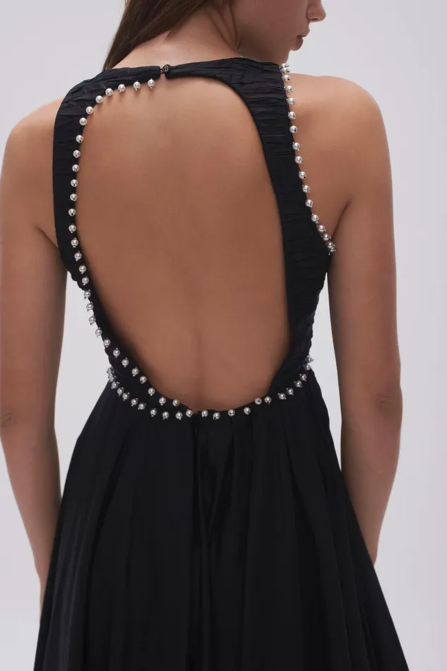 Aje Florence Pearl Trim Midi Dress Black Women Dresses