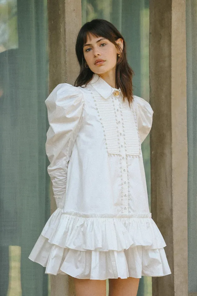 Aje Florence Pearl Trim Mini Dress Ivory Women Dresses