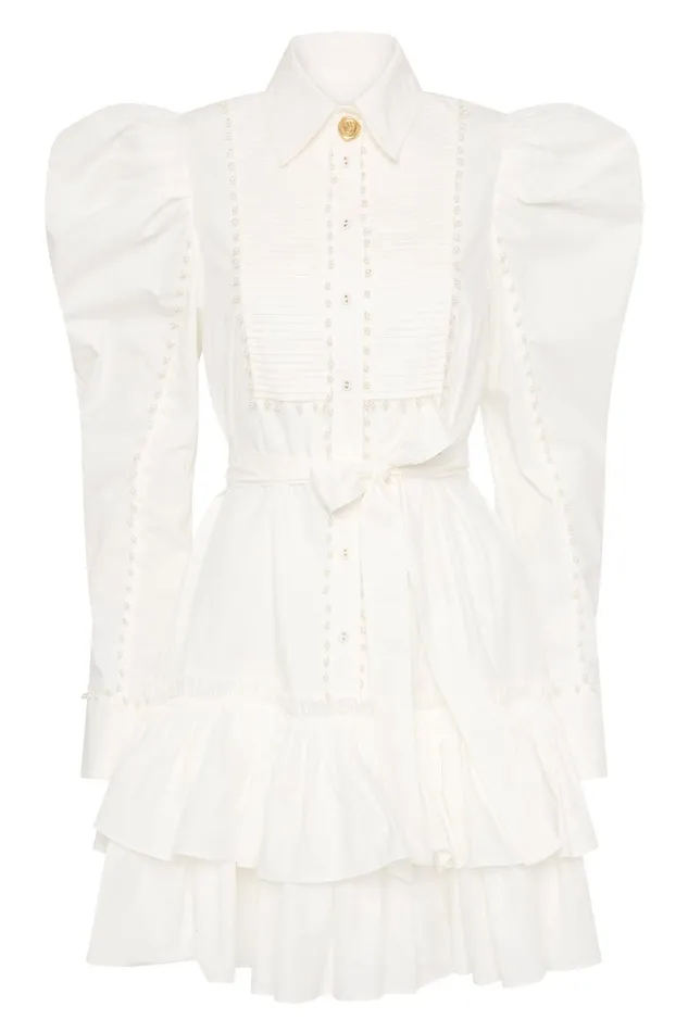 Aje Florence Pearl Trim Mini Dress Ivory Women Dresses