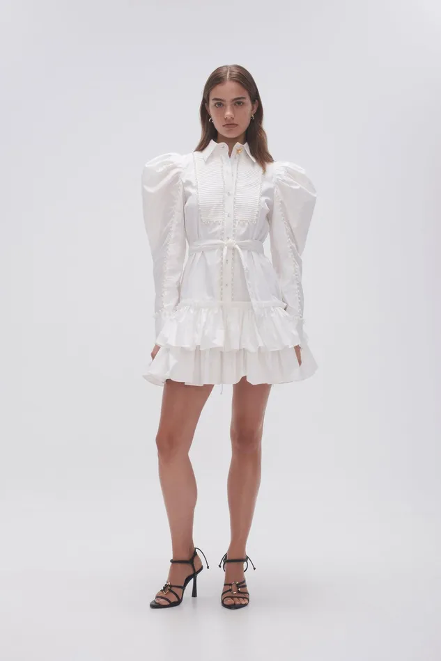 Aje Florence Pearl Trim Mini Dress Ivory Women Dresses