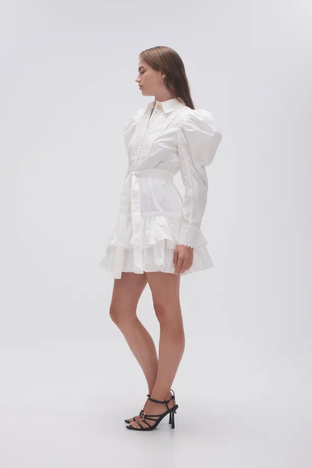 Aje Florence Pearl Trim Mini Dress Ivory Women Dresses