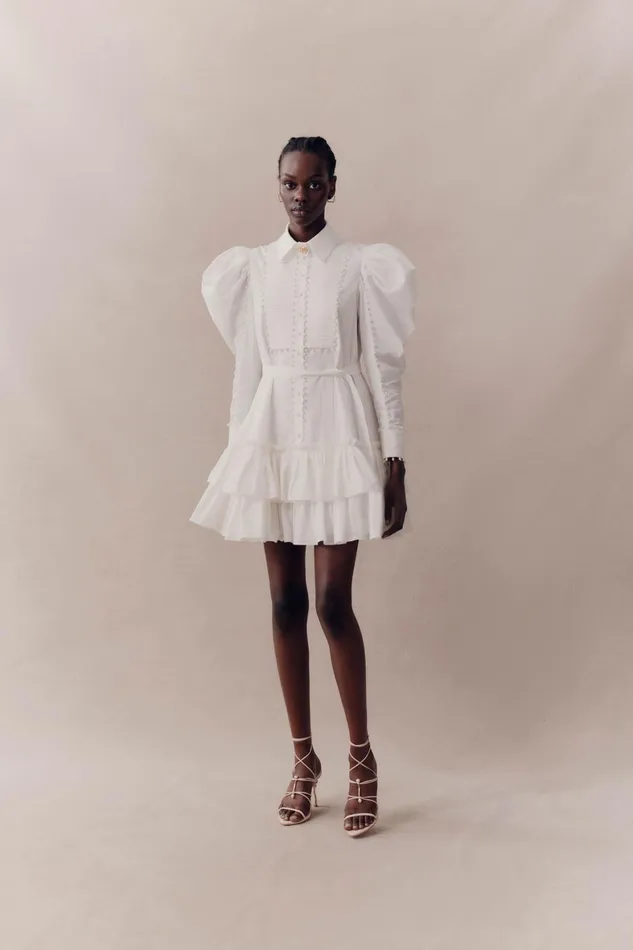 Aje Florence Pearl Trim Mini Dress Ivory Women Dresses