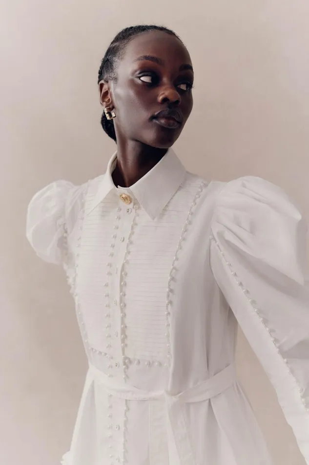 Aje Florence Pearl Trim Mini Dress Ivory Women Dresses