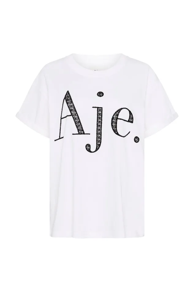 Aje Flossie Embellished Logo Tee Whiteblack Women Tees