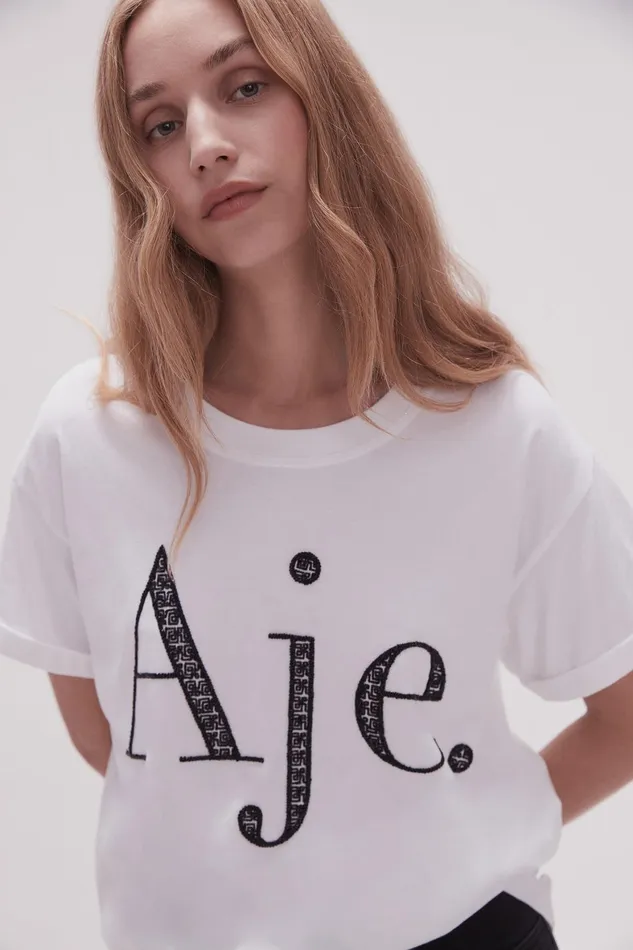 Aje Flossie Embellished Logo Tee Whiteblack Women Tees