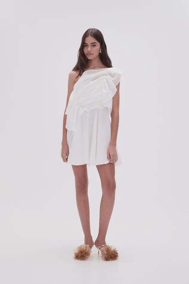 Aje Genesis Mini Dress Ivory Women Dresses
