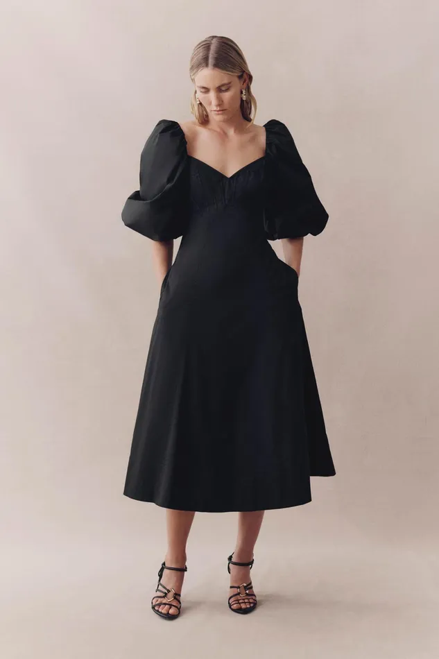 Aje Hester Corsetted Midi Dress Black Women Dresses