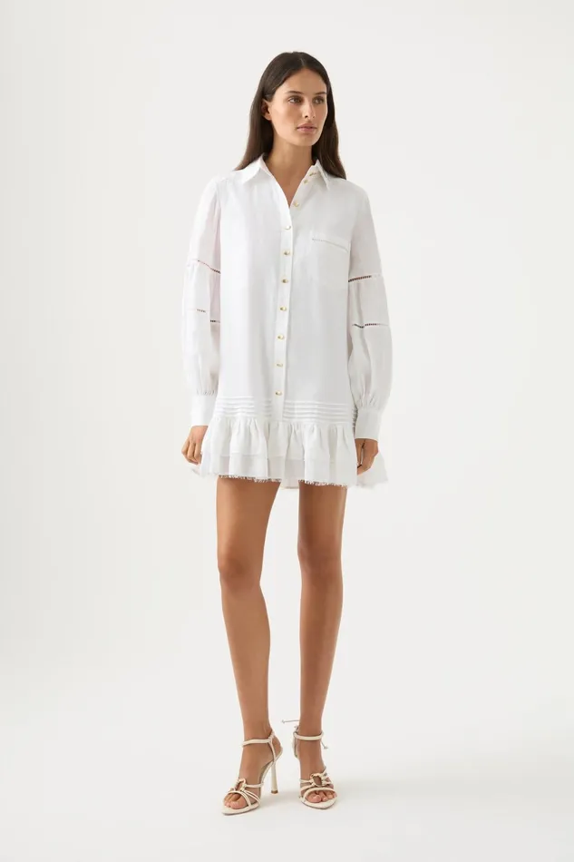Aje Lotus Shirt Mini Dress Ivory Women Dresses