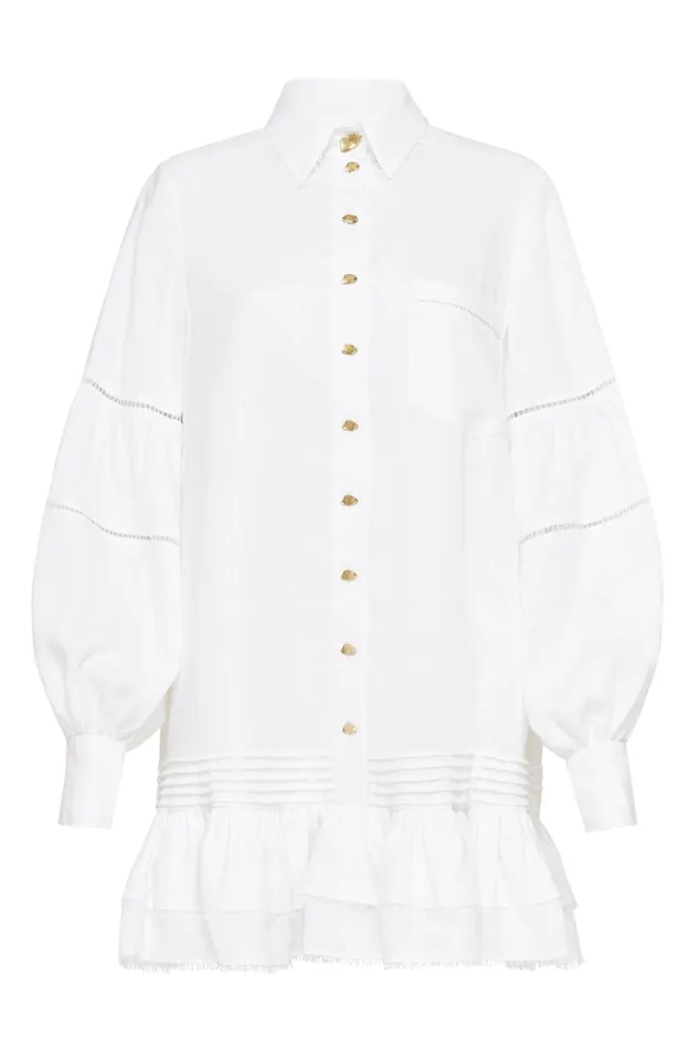 Aje Lotus Shirt Mini Dress Ivory Women Dresses
