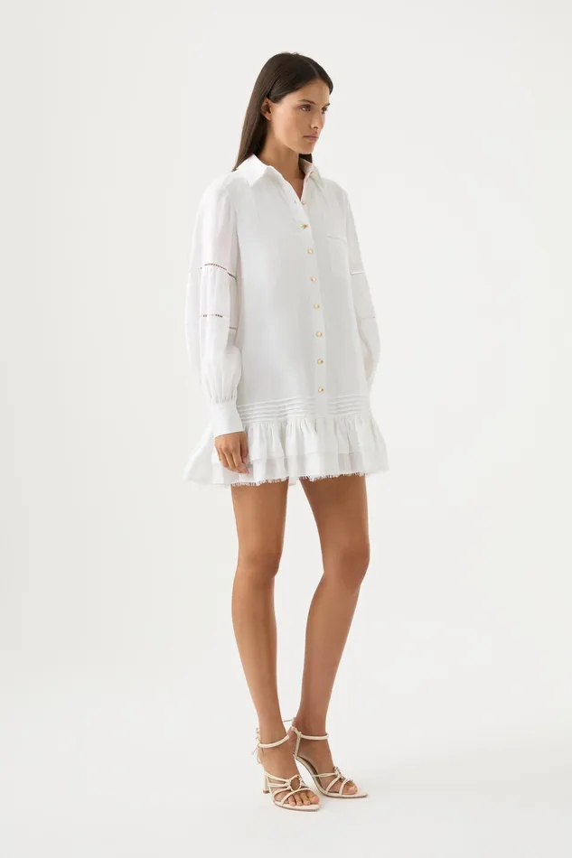 Aje Lotus Shirt Mini Dress Ivory Women Dresses