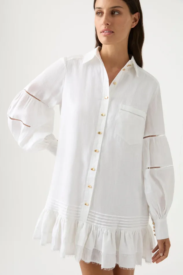 Aje Lotus Shirt Mini Dress Ivory Women Dresses