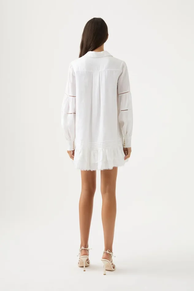 Aje Lotus Shirt Mini Dress Ivory Women Dresses