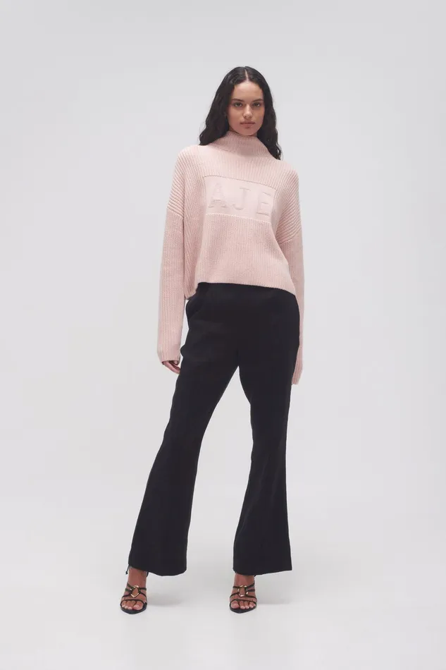 Aje Lou Logo Knit Jumper Blush Women Knitwear and Jumpers