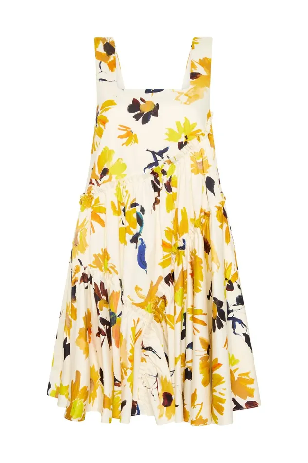 Aje Meadow Asymmetric Mini Dress Pressed Sunflowers Women Dresses