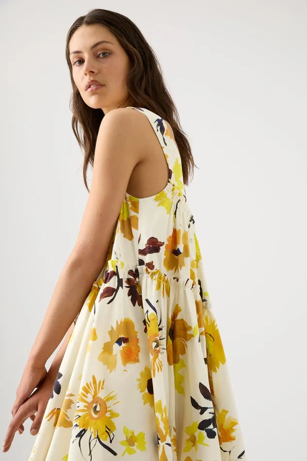 Aje Meadow Asymmetric Mini Dress Pressed Sunflowers Women Dresses
