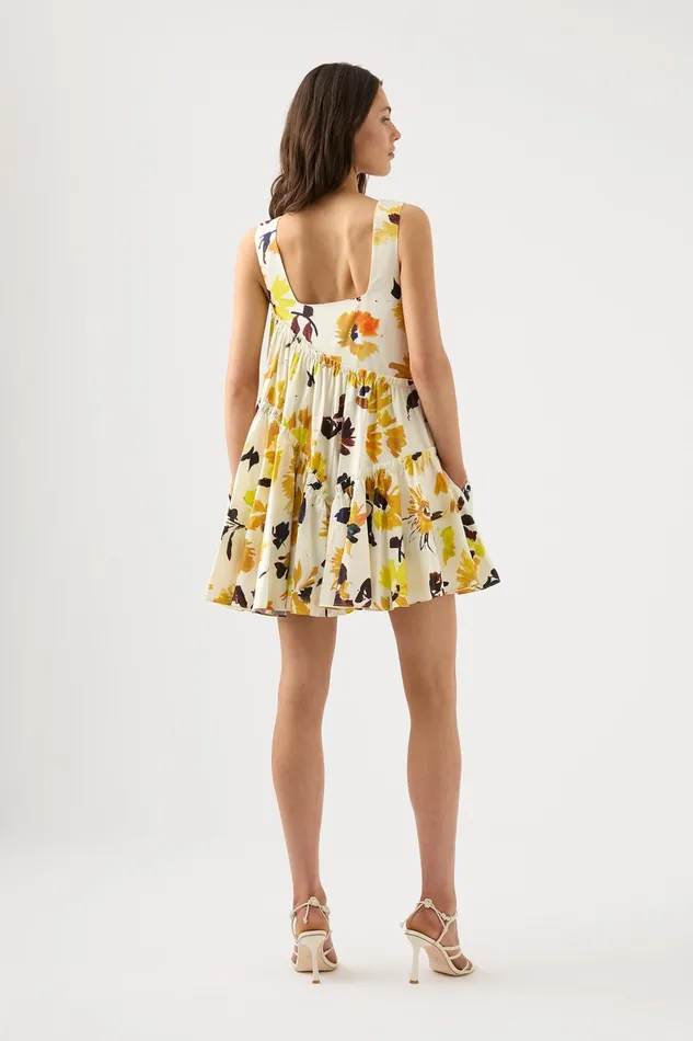 Aje Meadow Asymmetric Mini Dress Pressed Sunflowers Women Dresses