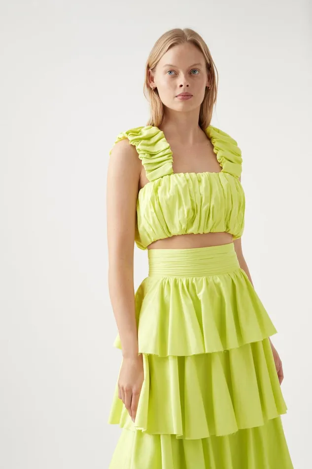 Aje Medina Ruched Cropped Top Light Lemon Women Tops