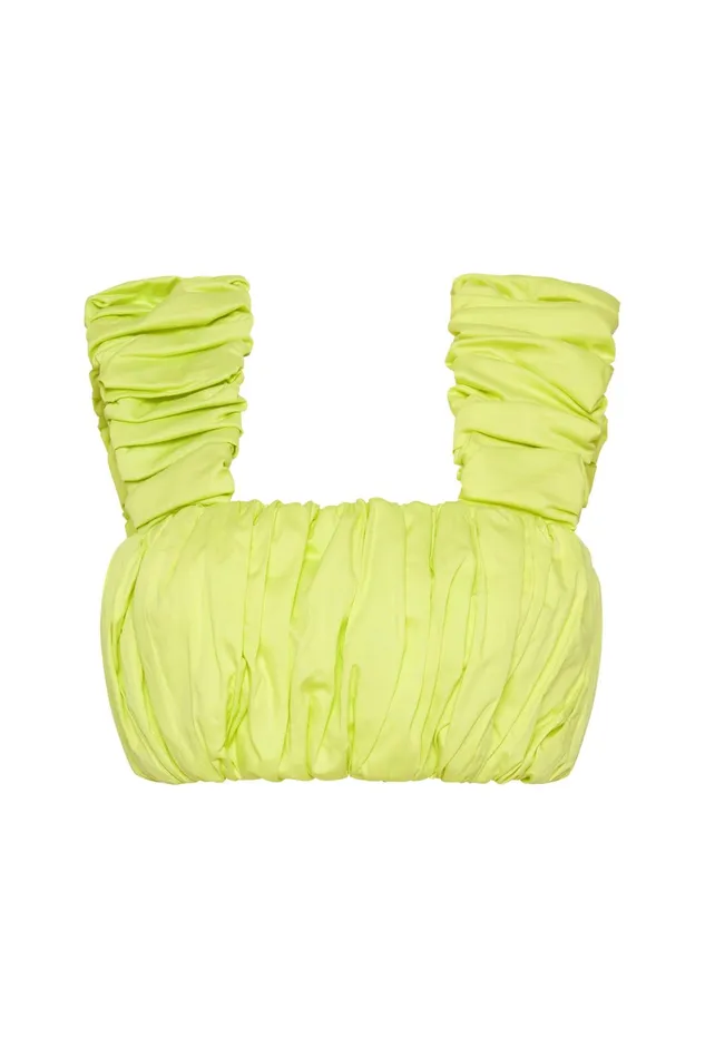 Aje Medina Ruched Cropped Top Light Lemon Women Tops