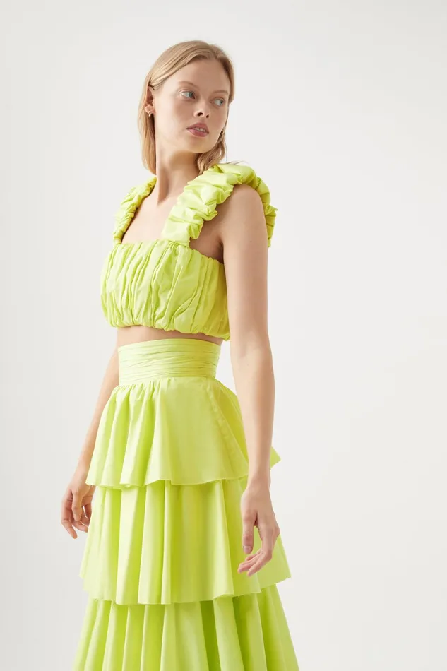 Aje Medina Ruched Cropped Top Light Lemon Women Tops