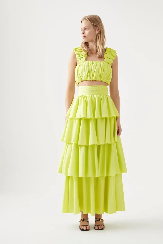 Aje Medina Ruched Cropped Top Light Lemon Women Tops