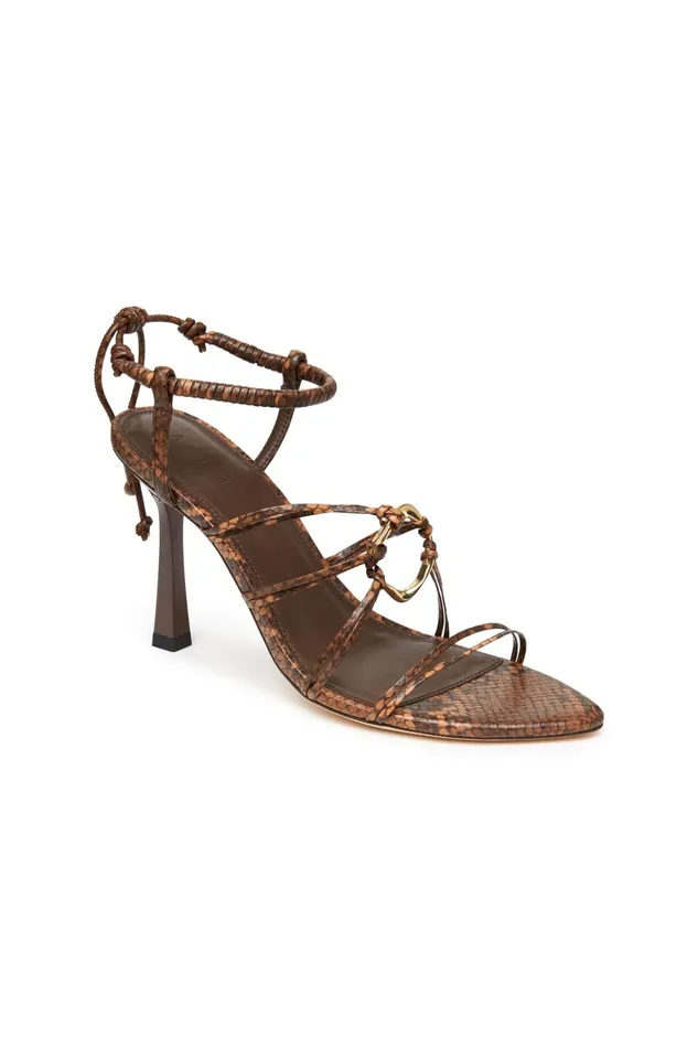 Aje Mirage Snake Effect Heel Sandal Brown Snake Effect Women Shoes
