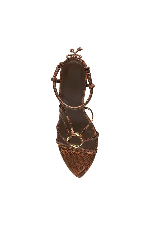 Aje Mirage Snake Effect Heel Sandal Brown Snake Effect Women Shoes