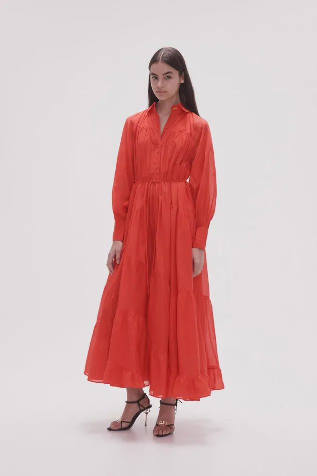Aje Musing Smock Maxi Dress Scarlet Red Women Dresses