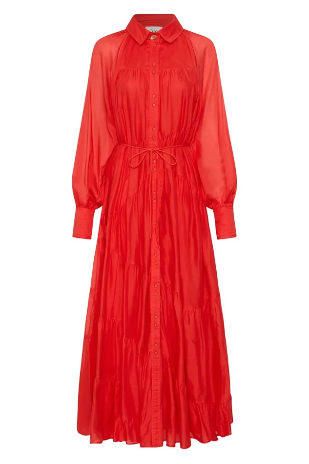Aje Musing Smock Maxi Dress Scarlet Red Women Dresses