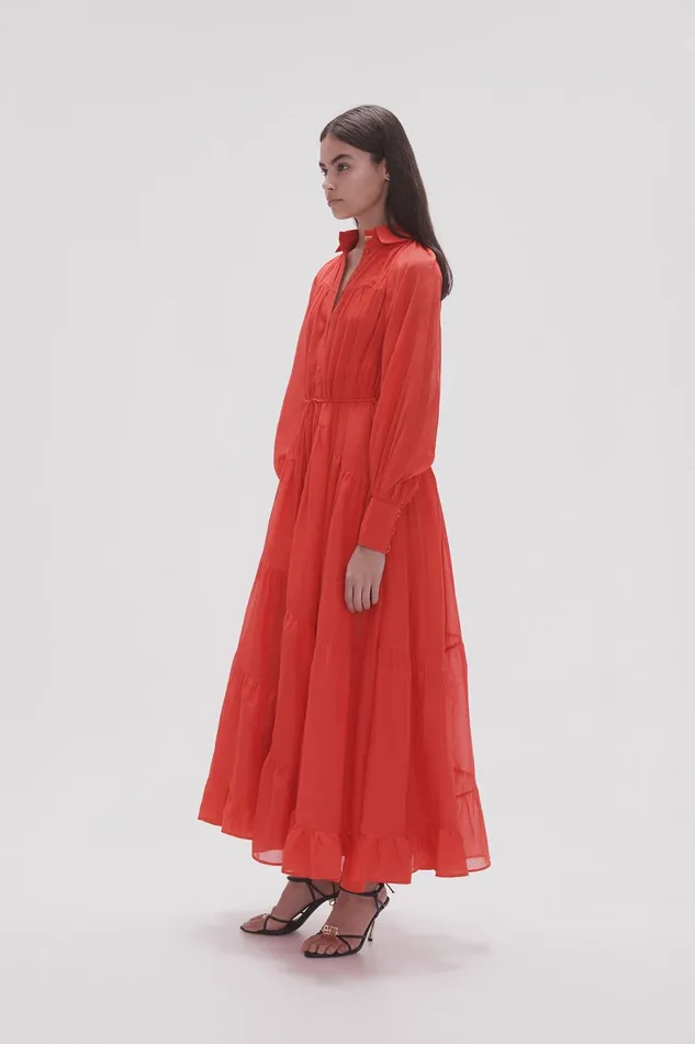 Aje Musing Smock Maxi Dress Scarlet Red Women Dresses