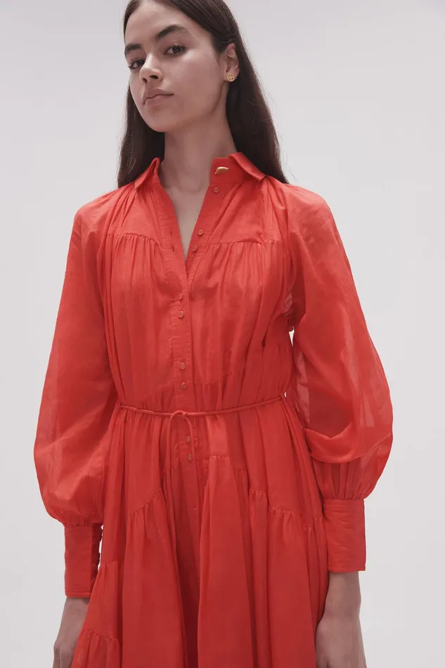 Aje Musing Smock Maxi Dress Scarlet Red Women Dresses