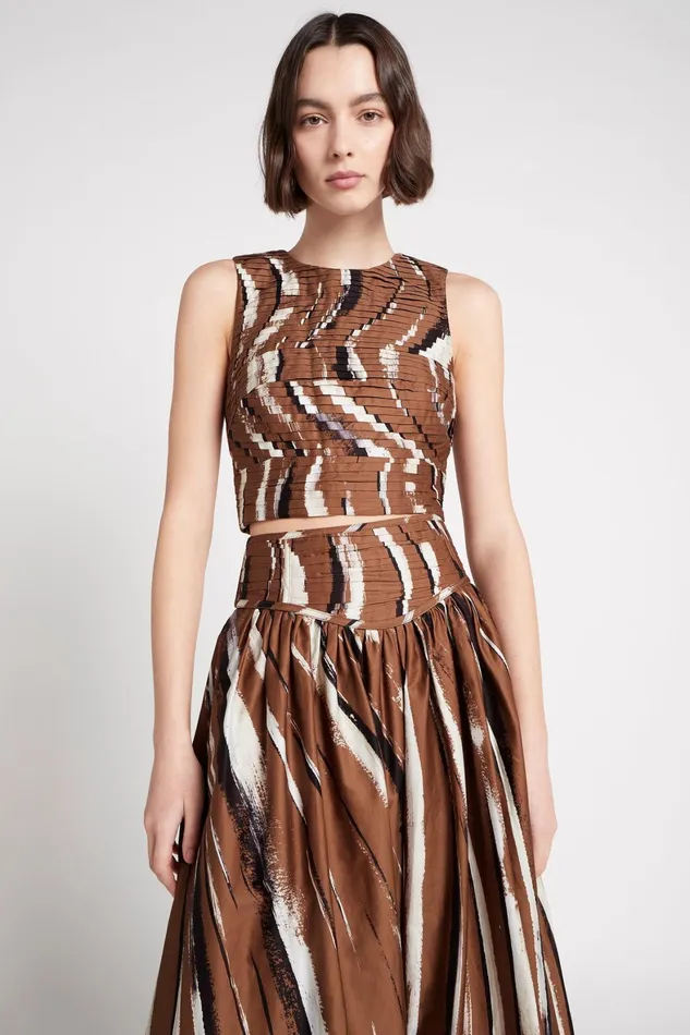 Aje Palette Ruched Top Neutral Stripe Print Women Tops