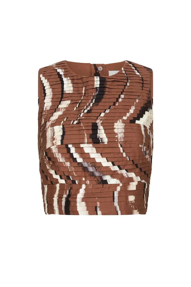 Aje Palette Ruched Top Neutral Stripe Print Women Tops