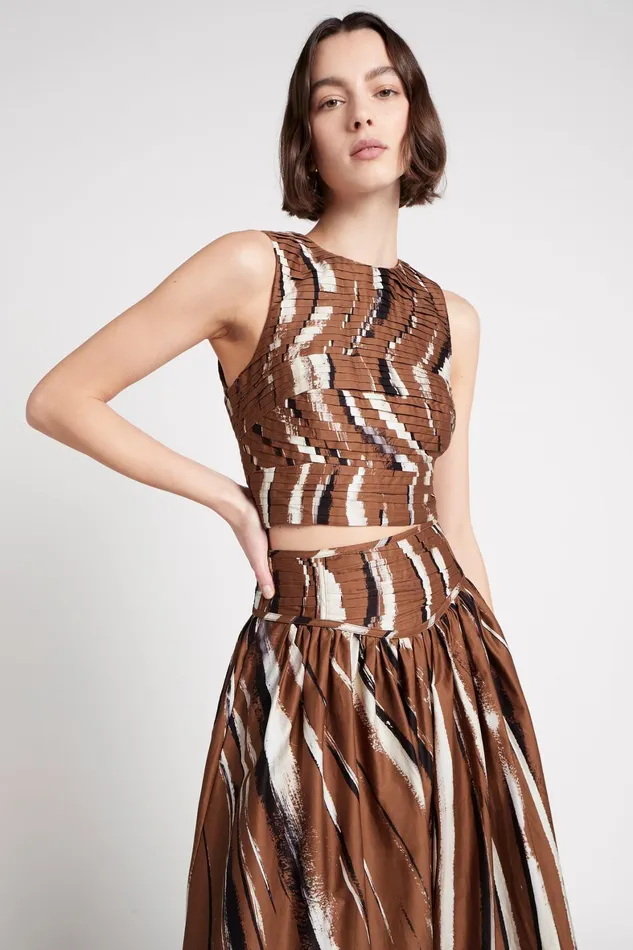 Aje Palette Ruched Top Neutral Stripe Print Women Tops