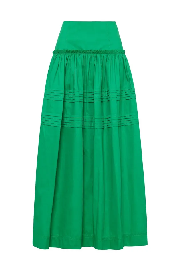 Aje Poised Pleated Midi Skirt Emerald Green Women Skirts