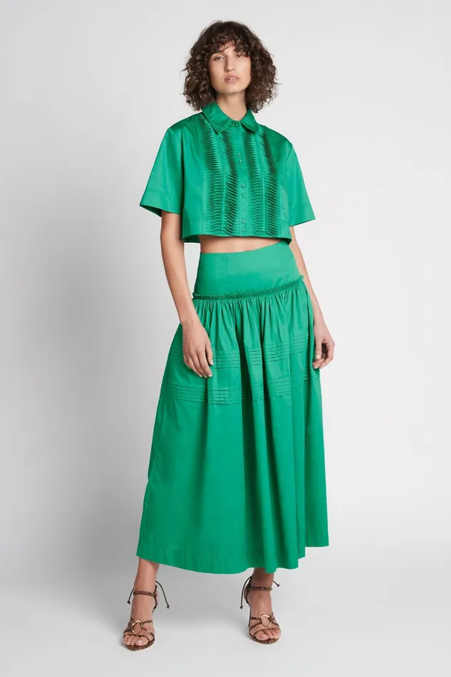 Aje Poised Pleated Midi Skirt Emerald Green Women Skirts