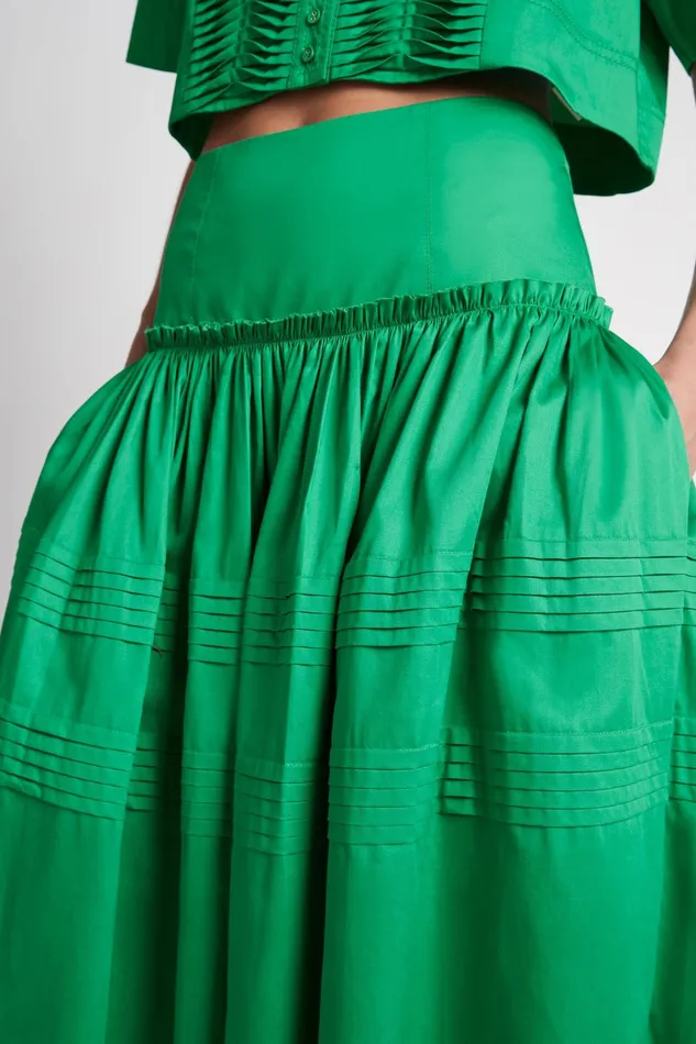 Aje Poised Pleated Midi Skirt Emerald Green Women Skirts
