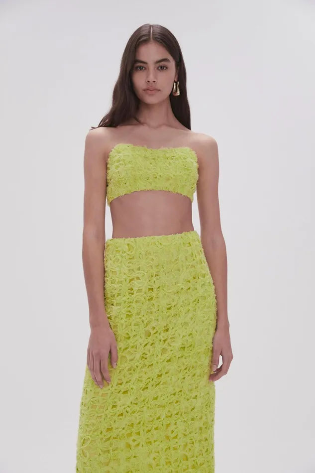 Aje Quintette Textured Bralette Light Lime Green Women Tops