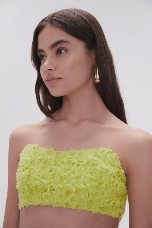 Aje Quintette Textured Bralette Light Lime Green Women Tops