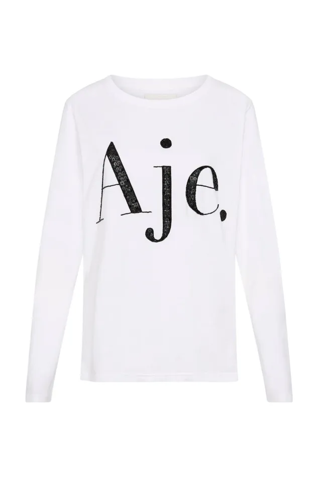 Aje Remi Long Sleeve Logo Tee Whiteblack Logo Women Tees