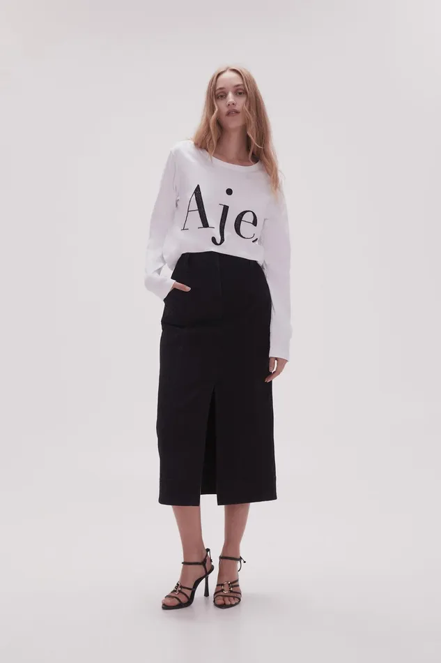 Aje Remi Long Sleeve Logo Tee Whiteblack Logo Women Tees