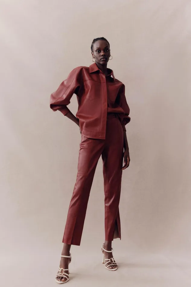 Aje River Vegan Leather Pant Mahogany Red Women Pants