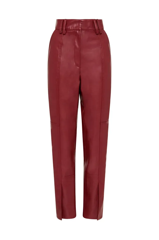 Aje River Vegan Leather Pant Mahogany Red Women Pants