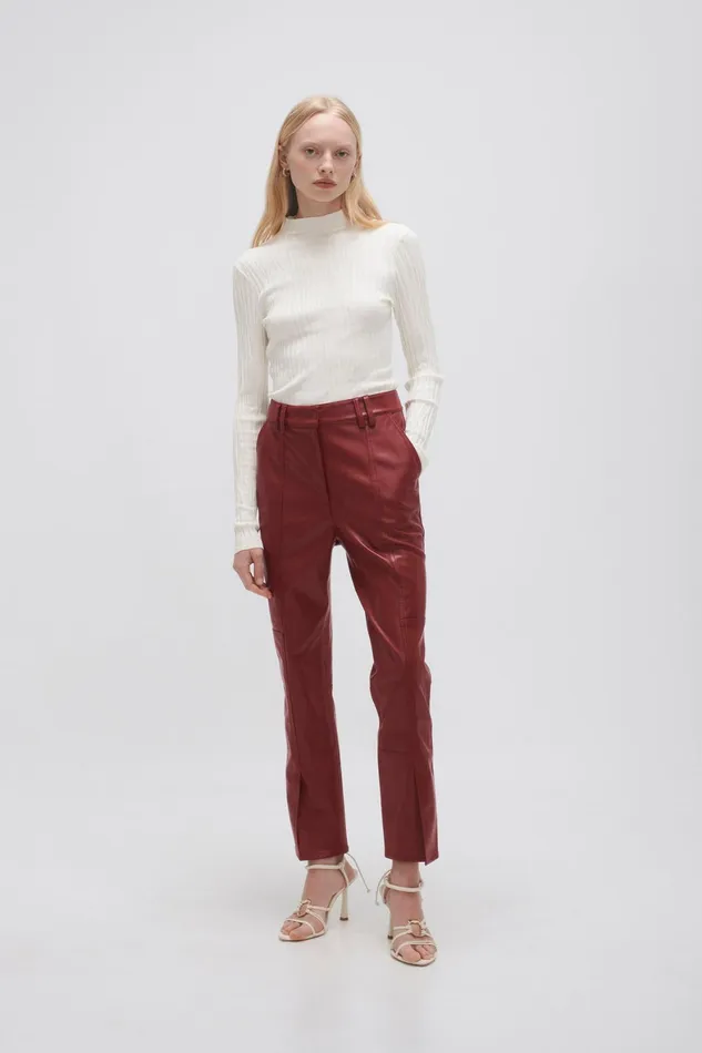 Aje River Vegan Leather Pant Mahogany Red Women Pants