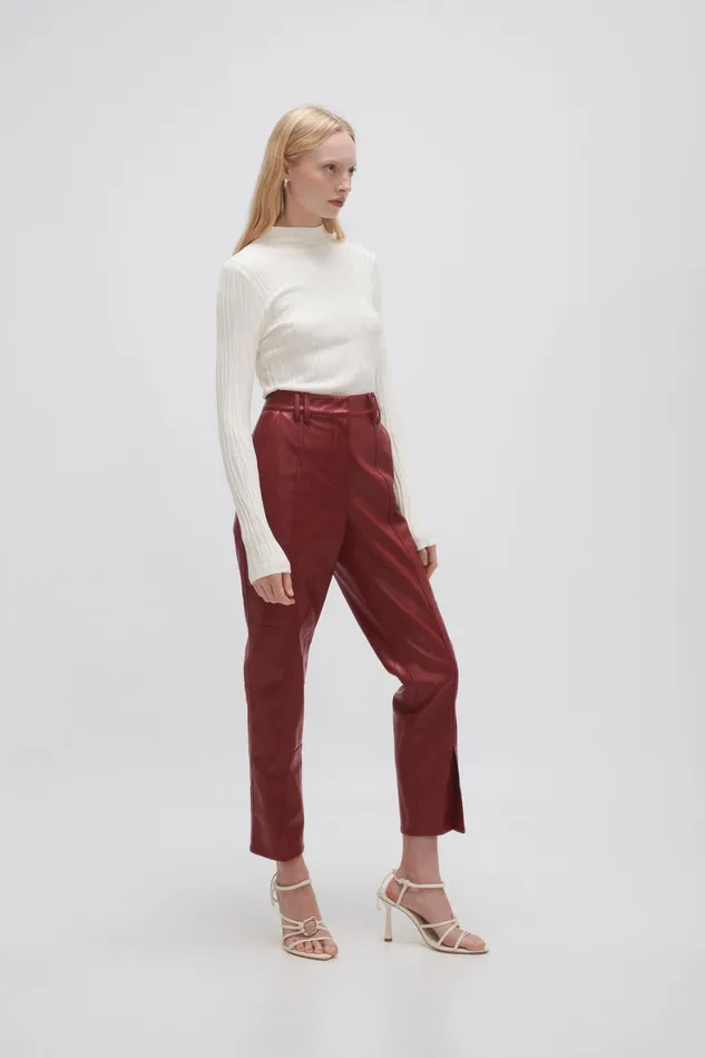 Aje River Vegan Leather Pant Mahogany Red Women Pants