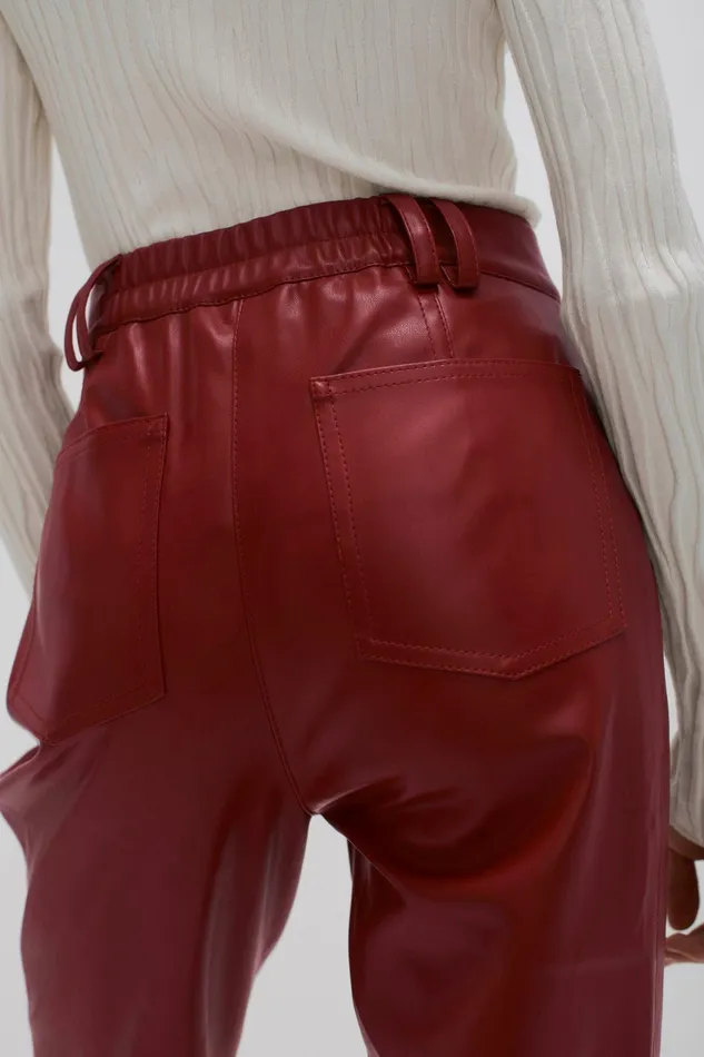 Aje River Vegan Leather Pant Mahogany Red Women Pants