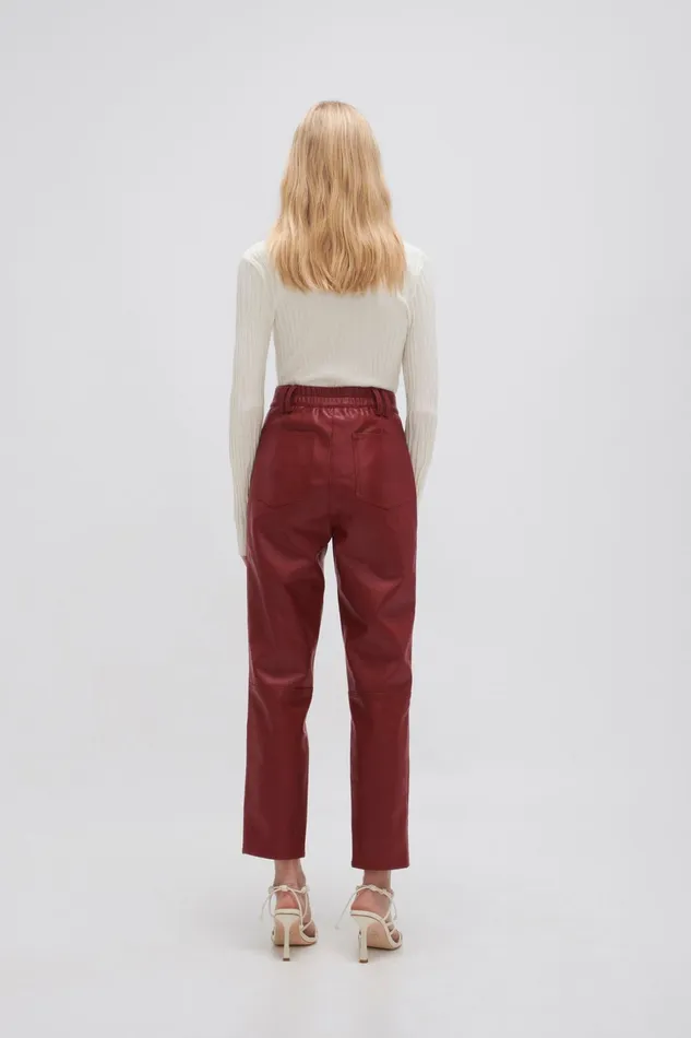 Aje River Vegan Leather Pant Mahogany Red Women Pants