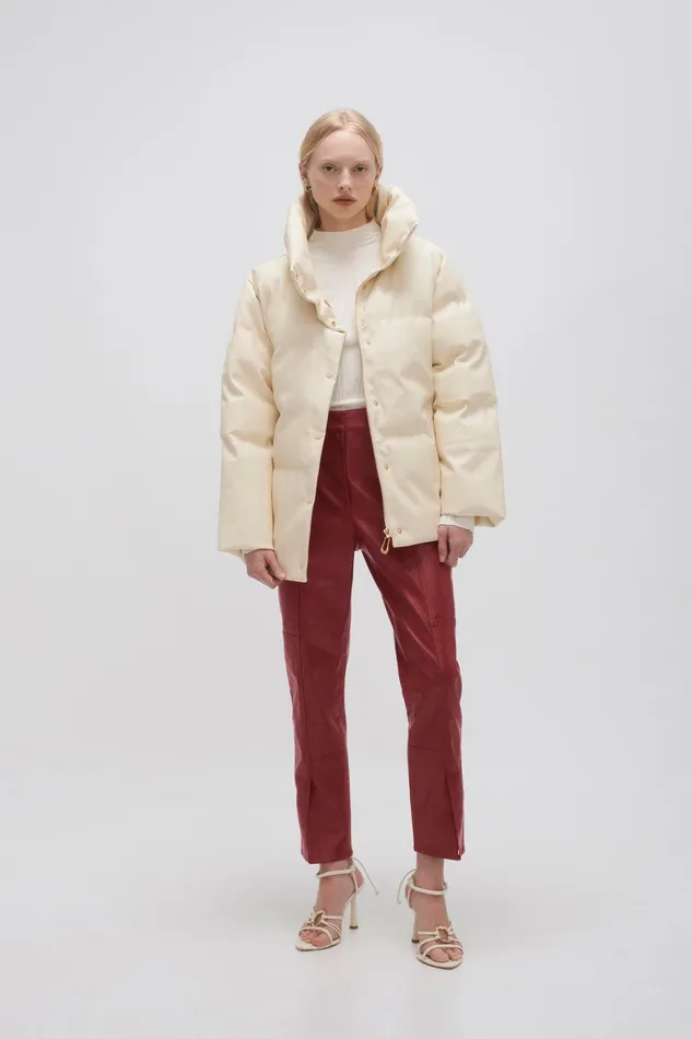 Aje Roamer Puffer Jacket Light Sandstone Beige Women Leather
