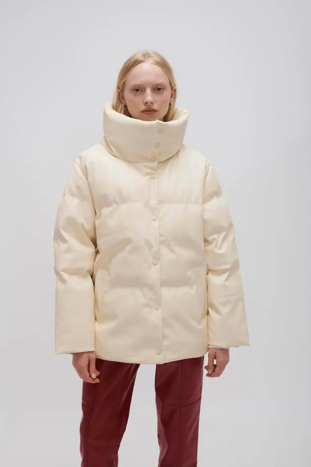 Aje Roamer Puffer Jacket Light Sandstone Beige Women Leather