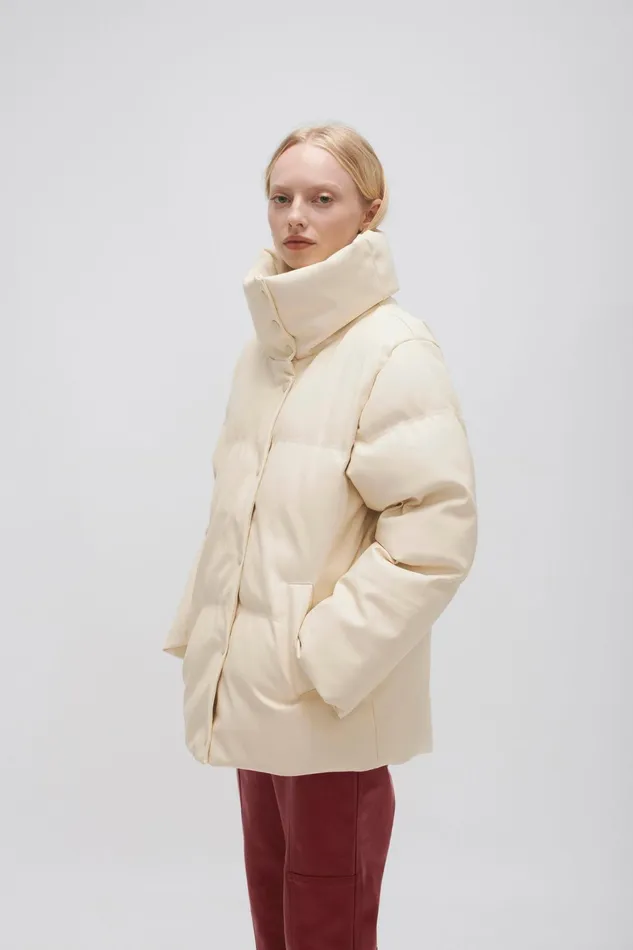 Aje Roamer Puffer Jacket Light Sandstone Beige Women Leather